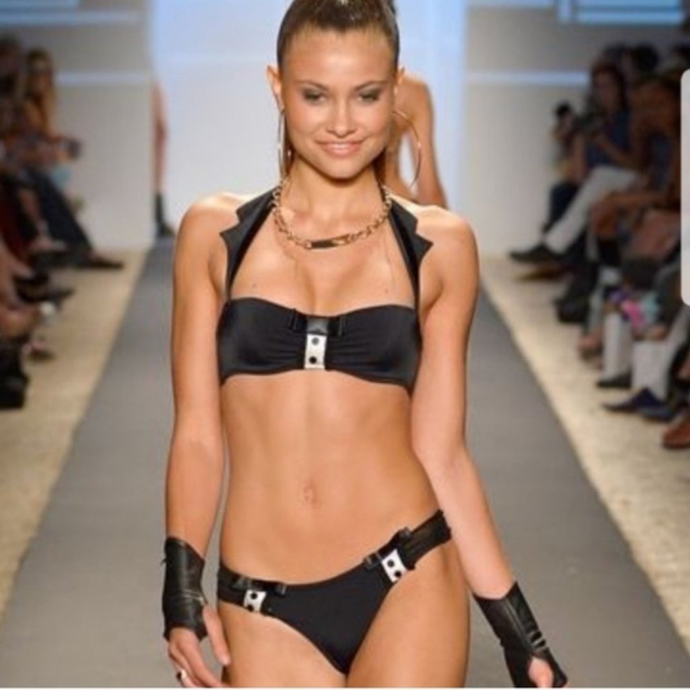 BEACH BUNNY Prim Proper Playboy Costume Tuxedo Tux Bow Tie Top Bottoms Bikini M